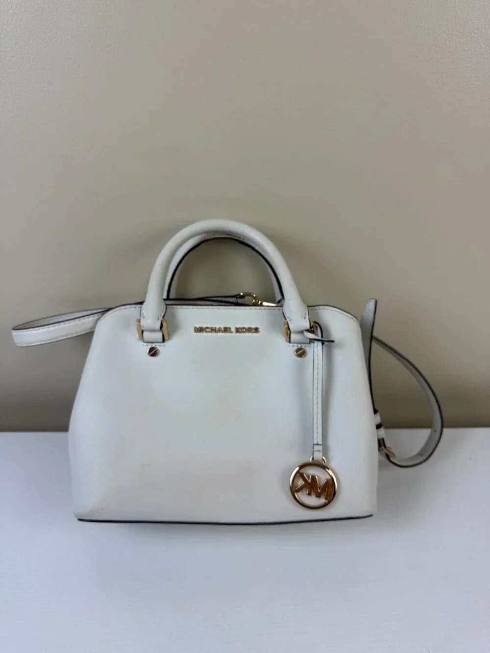 Michael Kors White Saffiano Satchel Crossbody Bag